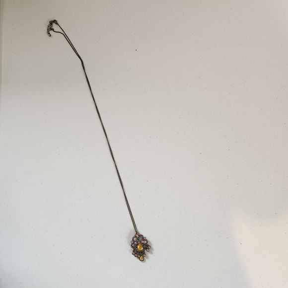 Vintage 90s Brass Tone Ornate Costume Jewelry Pendant Long Necklace Goth Grunge - Picture 7 of 7